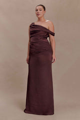 Dalia Dark Chocolate Off-Shoulder Maxi Dress