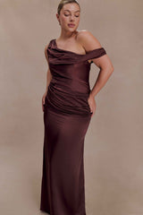 Dalia Dark Chocolate Off-Shoulder Maxi Dress