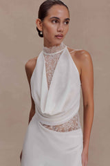 Arra White Chiffon Lace Halter Mini Dress