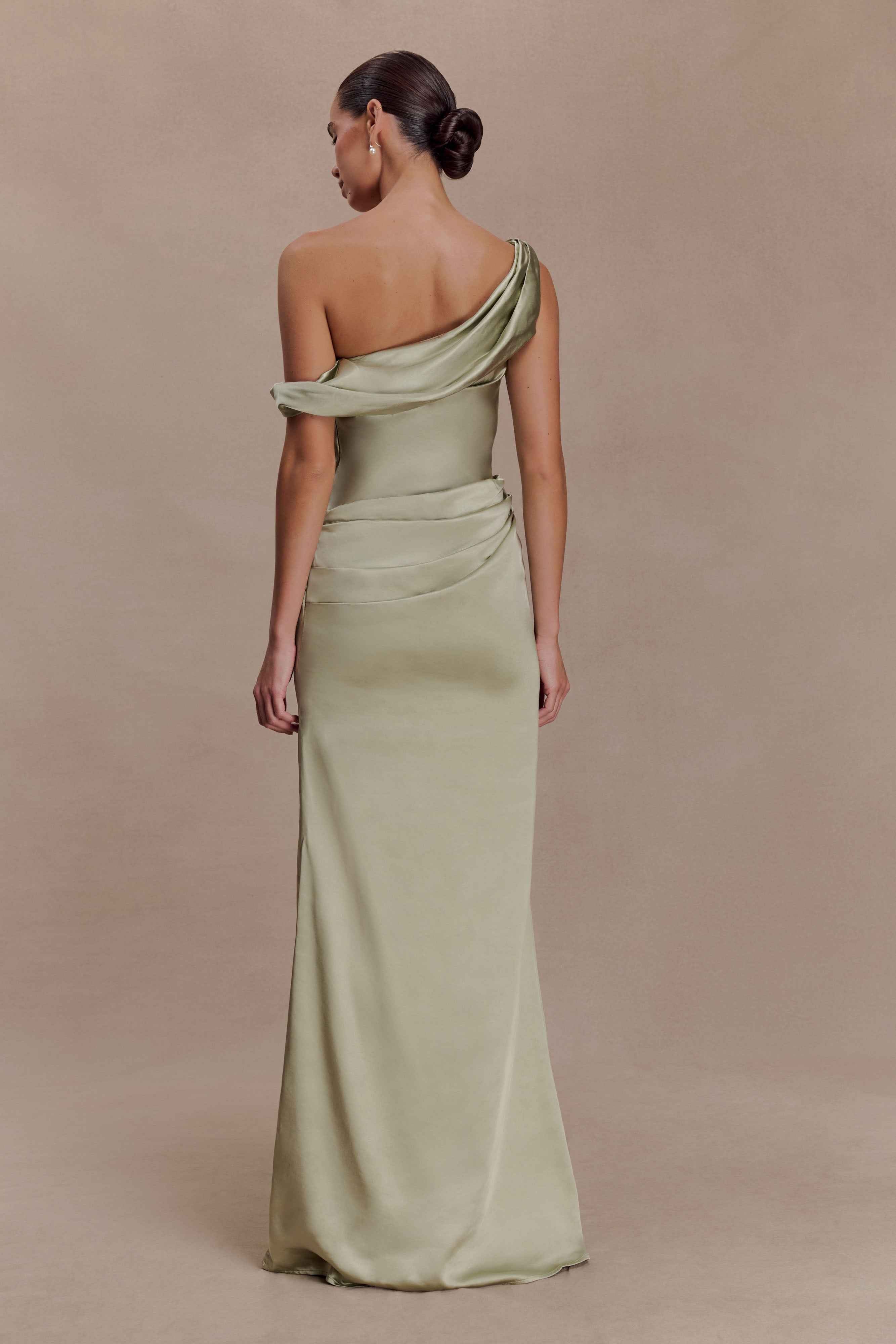 Sage Dalia Satin Off-Shoulder Maxi Dress