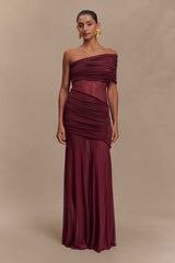 Dallas Burgundy One Shoulder Maxi Dress
