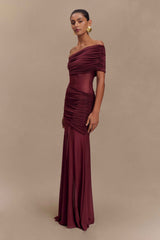 Dallas Burgundy One Shoulder Maxi Dress