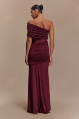 Dallas Burgundy One Shoulder Maxi Dress