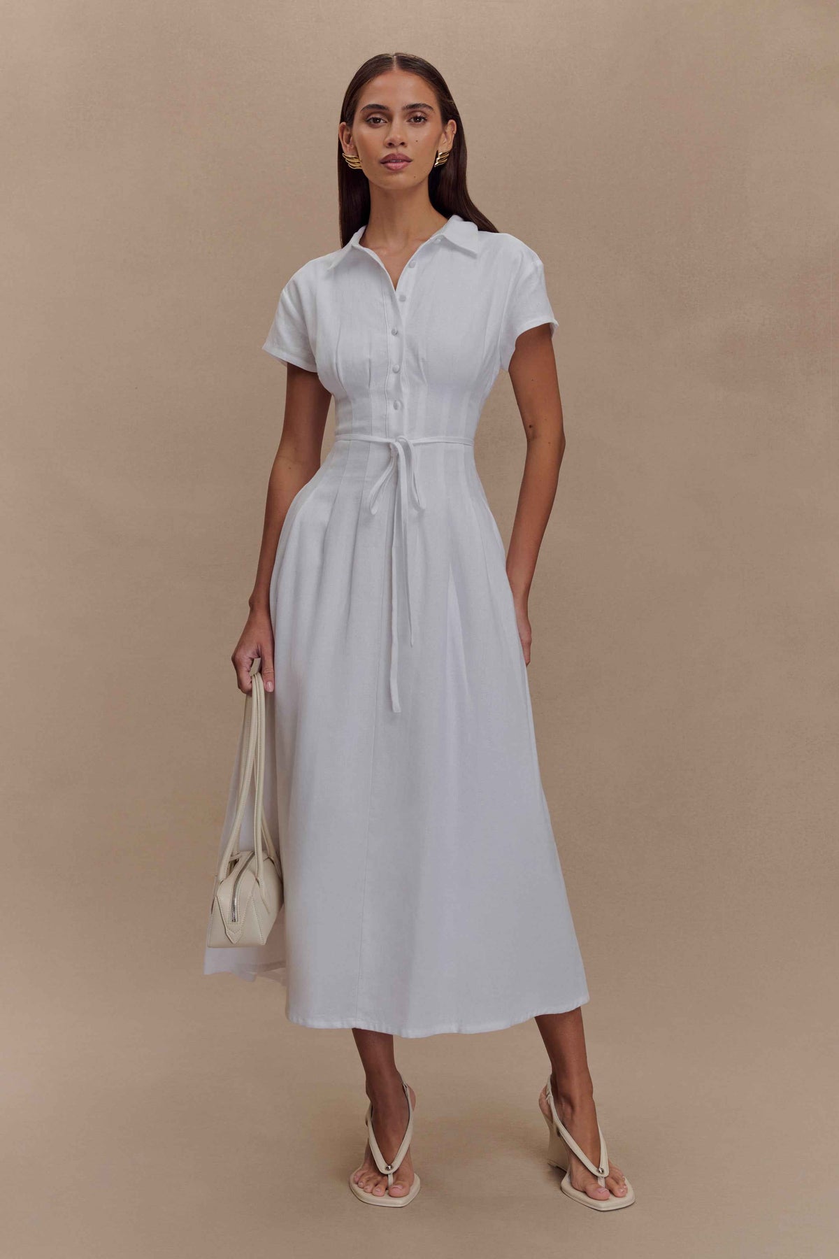 Aysha White Linen Midi Dress