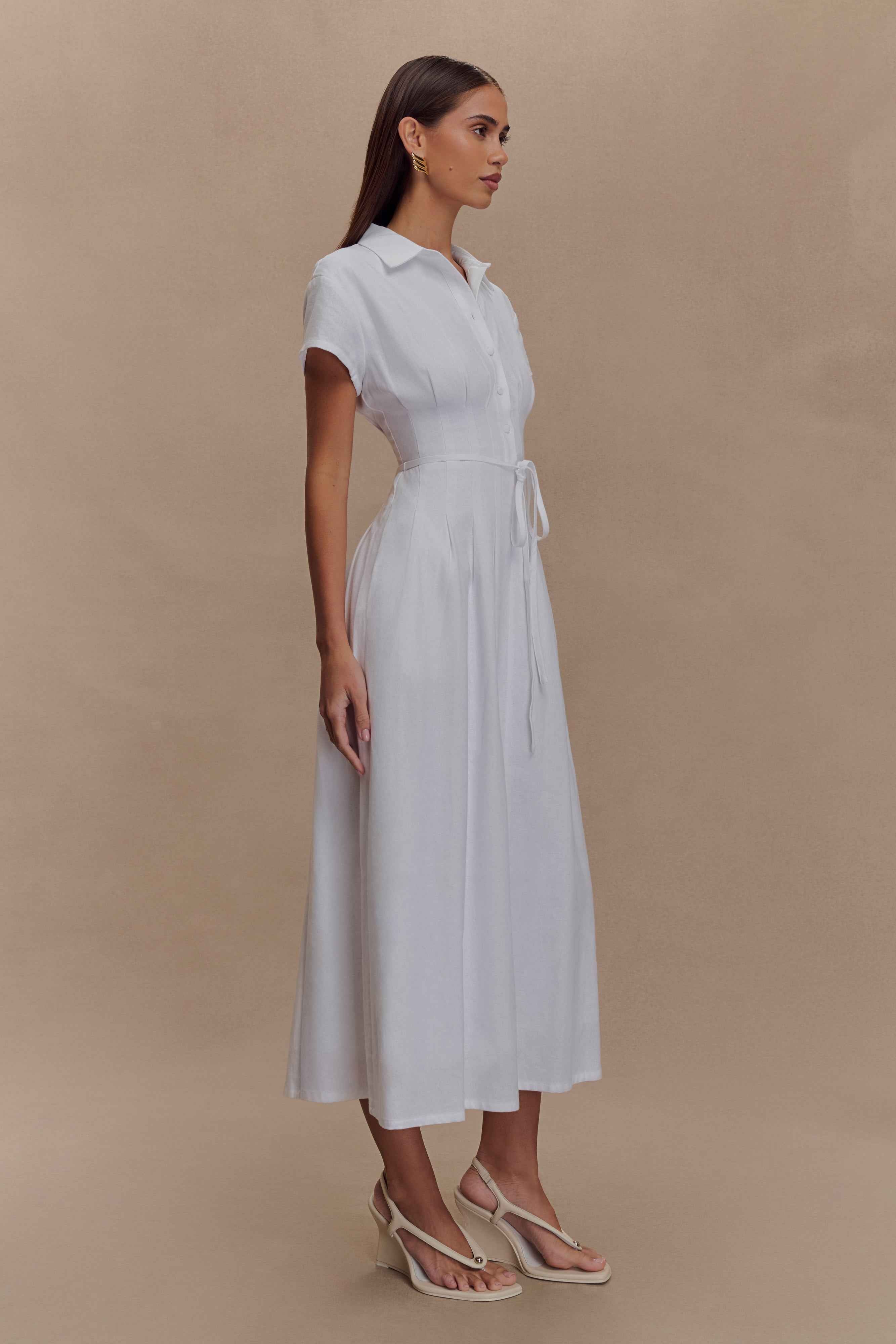 Aysha White Linen Midi Dress