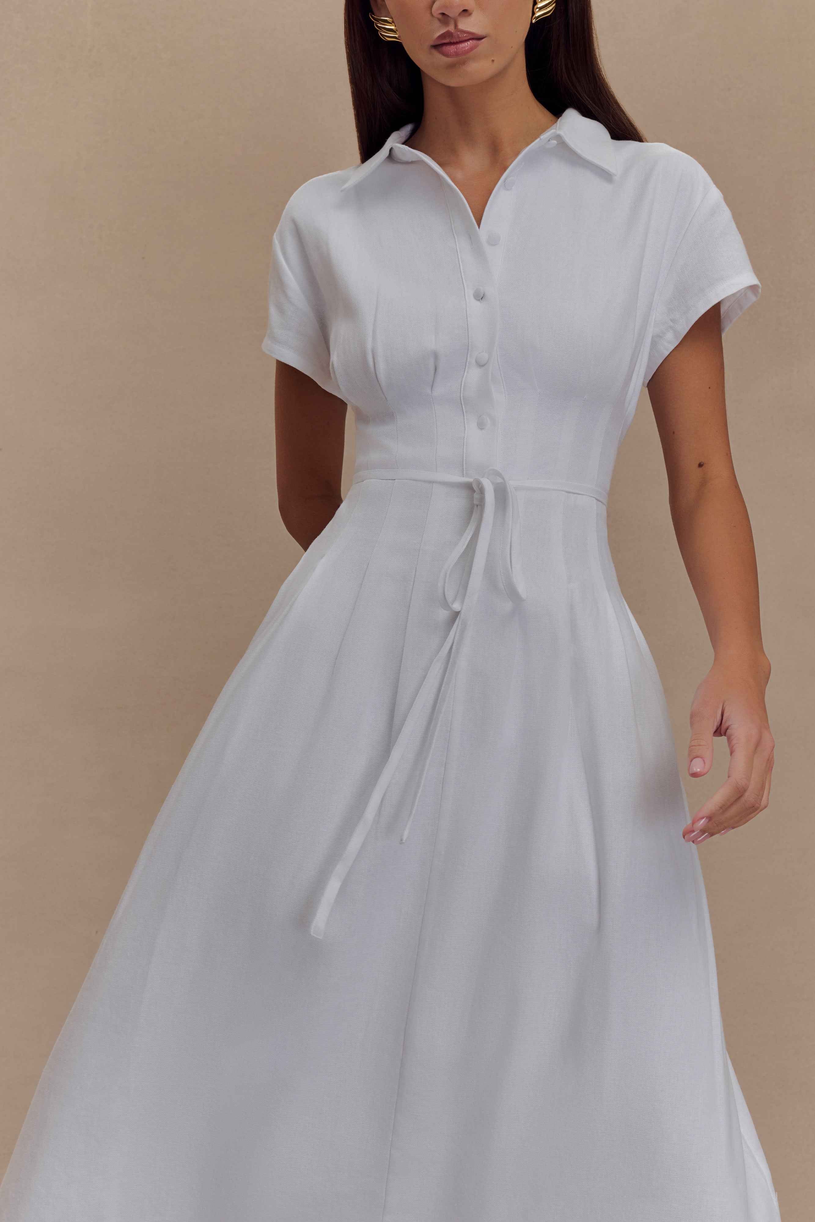 Aysha White Linen Midi Dress