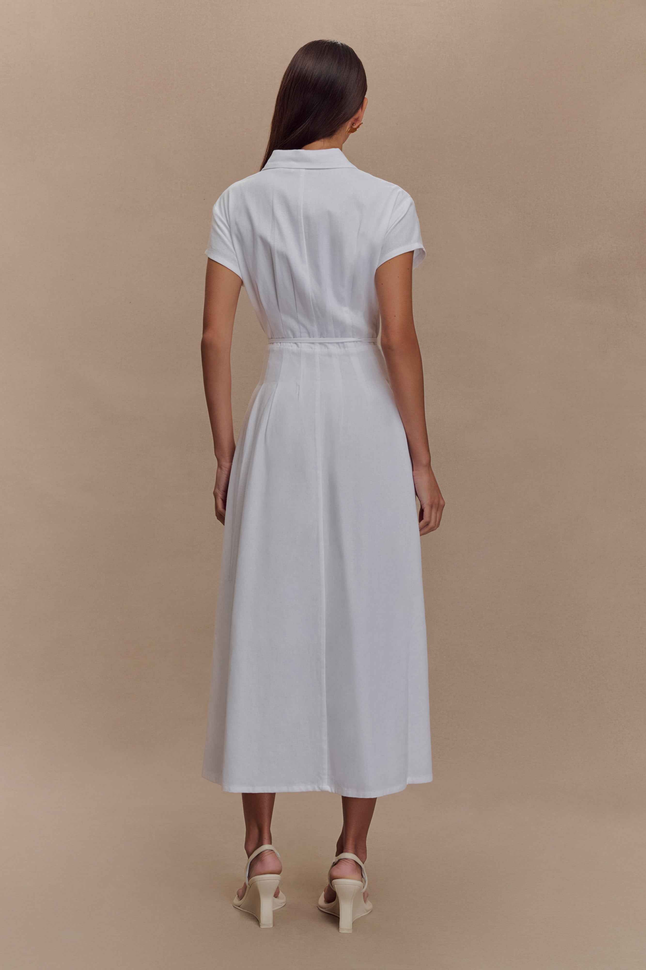 Aysha White Linen Midi Dress