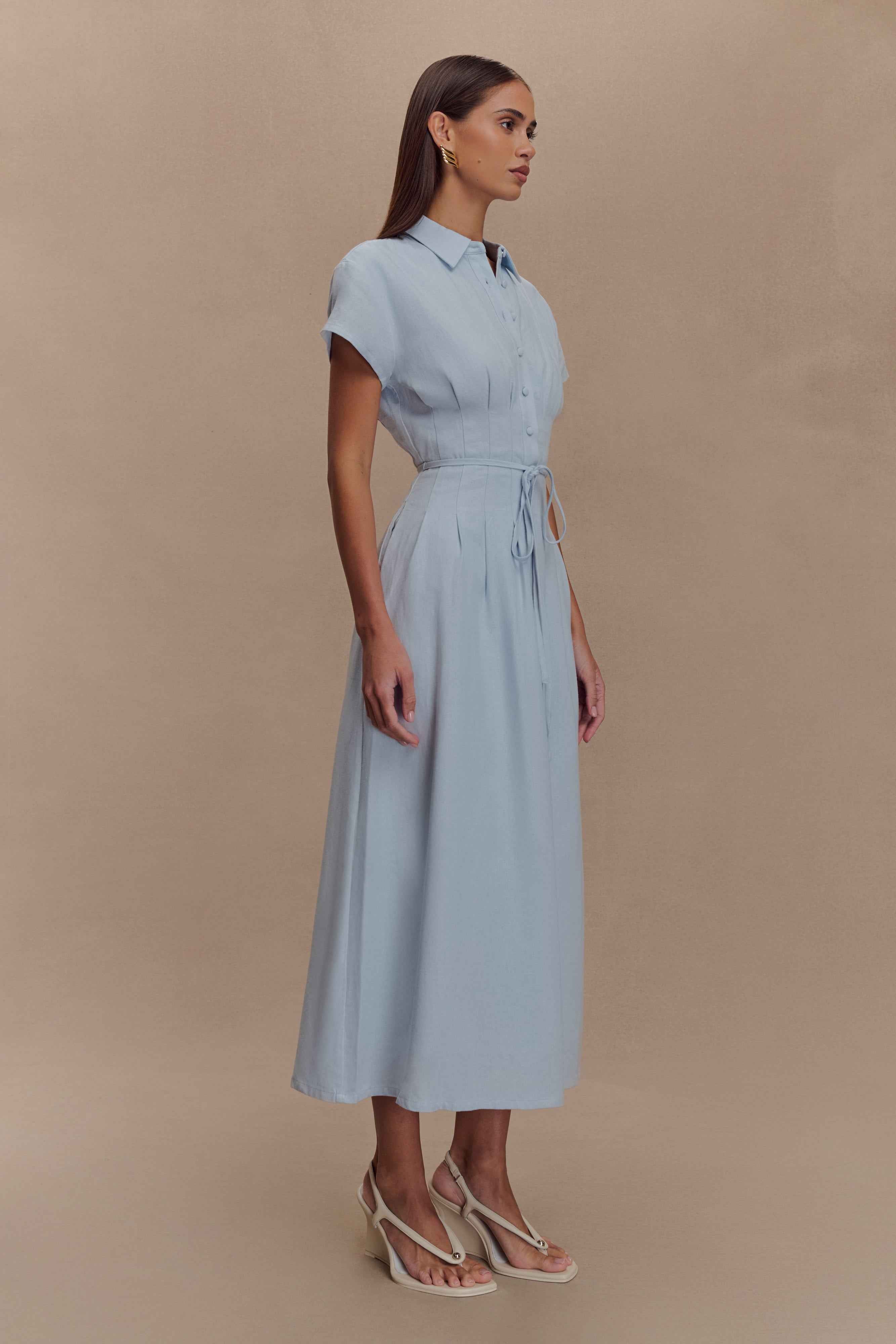Cornflower Blue Aysha Linen Midi Dress