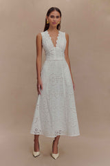 Arla White Broderie Midi Skirt