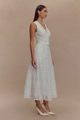 Arla White Broderie Midi Skirt