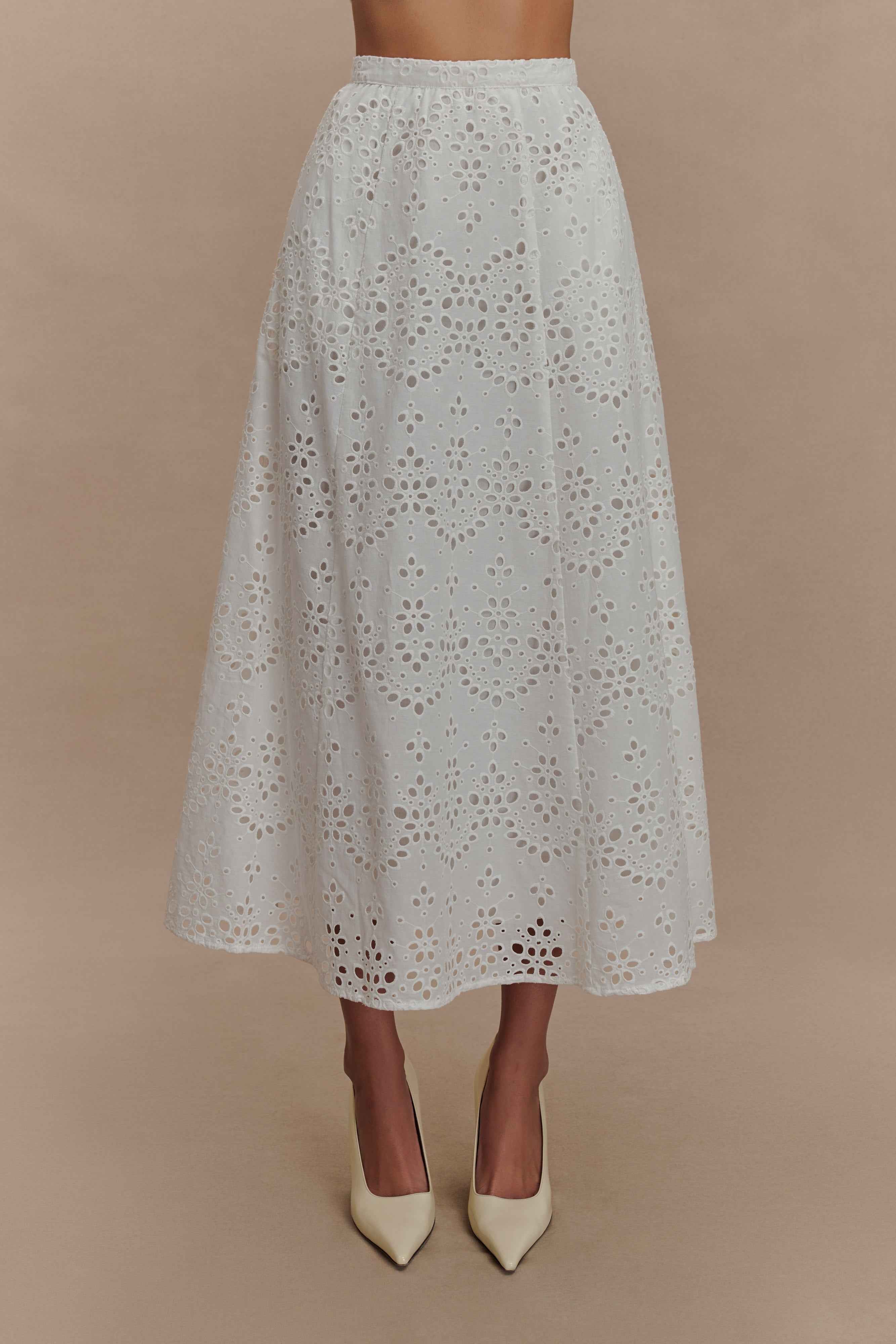 Arla White Broderie Midi Skirt