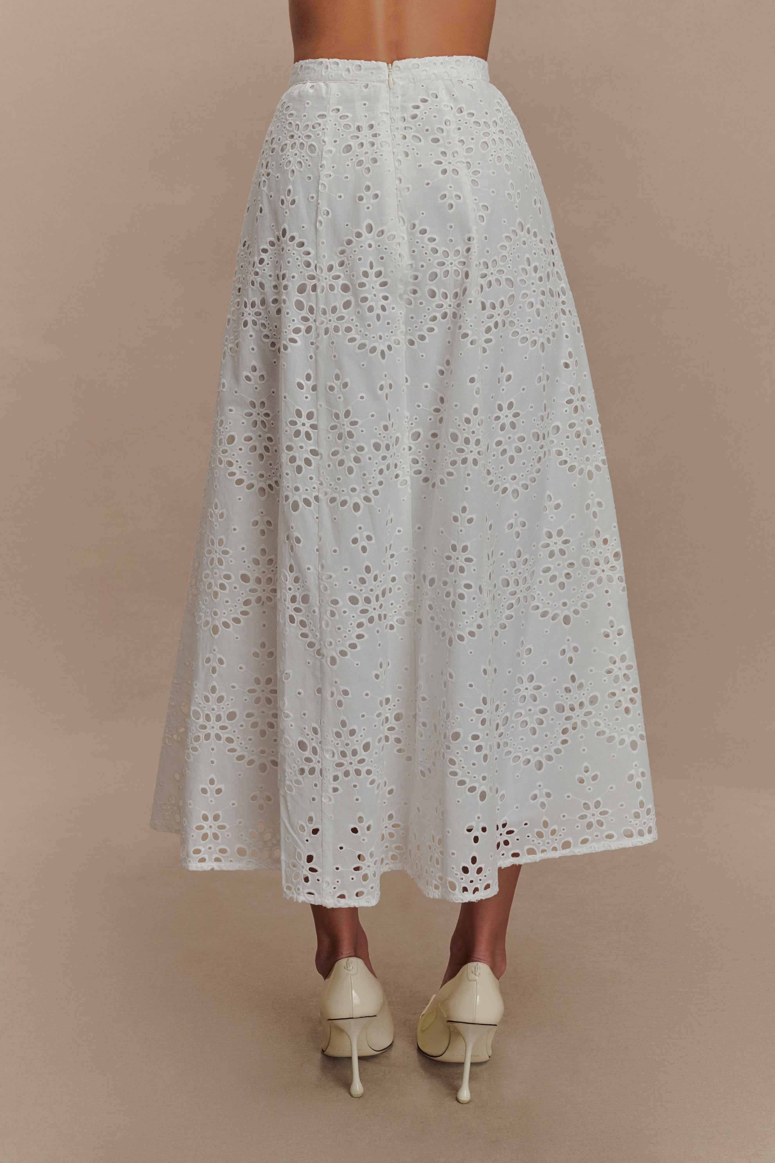 Arla White Broderie Midi Skirt