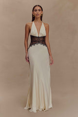 Dinah Black/Ivory Lace and Satin Maxi Dress