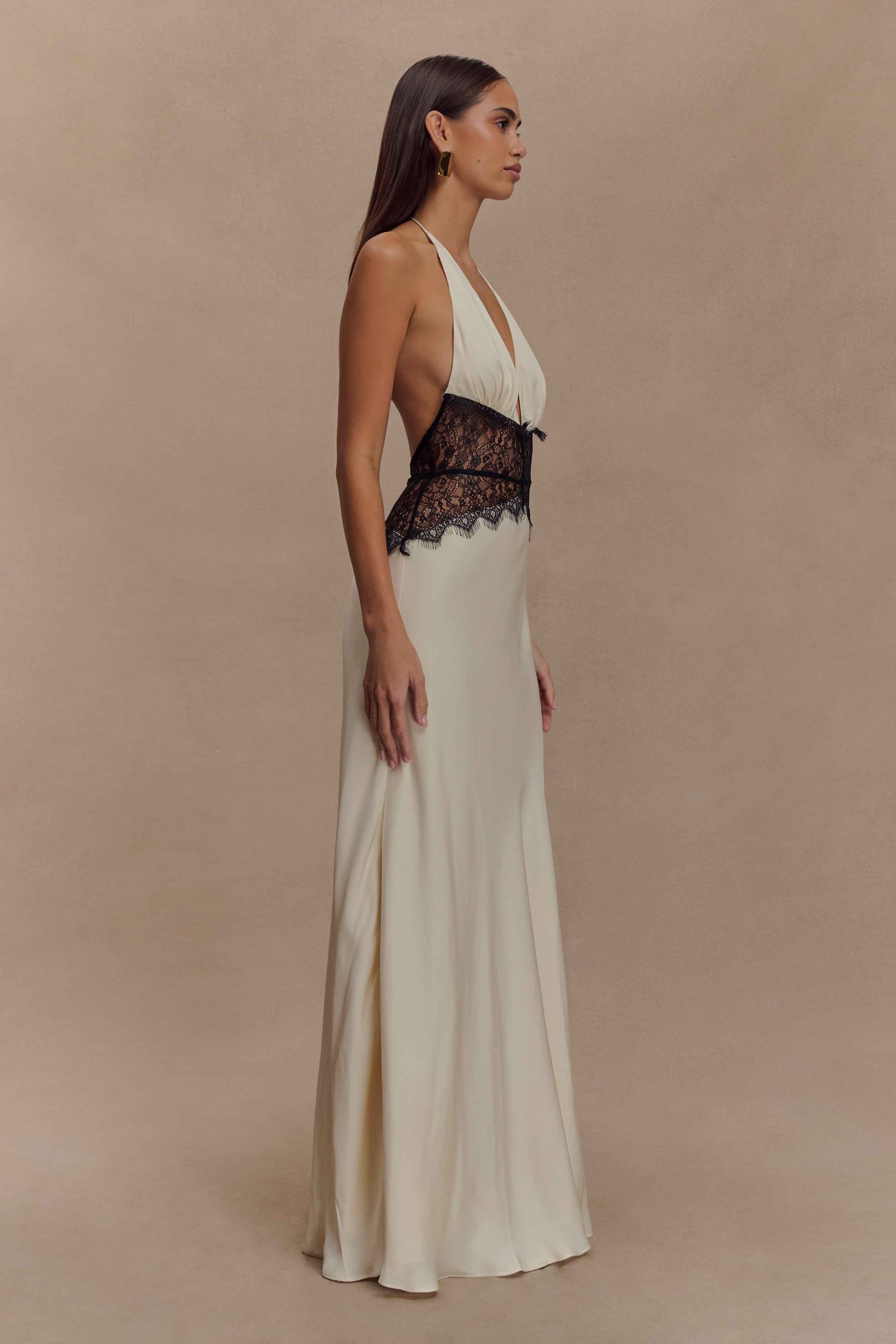 LACE SATIN MAXI EVENING FORMAL DRESS