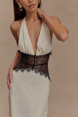 LACE SATIN MAXI EVENING FORMAL DRESS