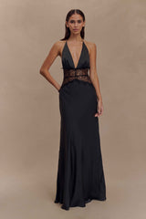 LACE SATIN MAXI EVENING PARTY DRESS