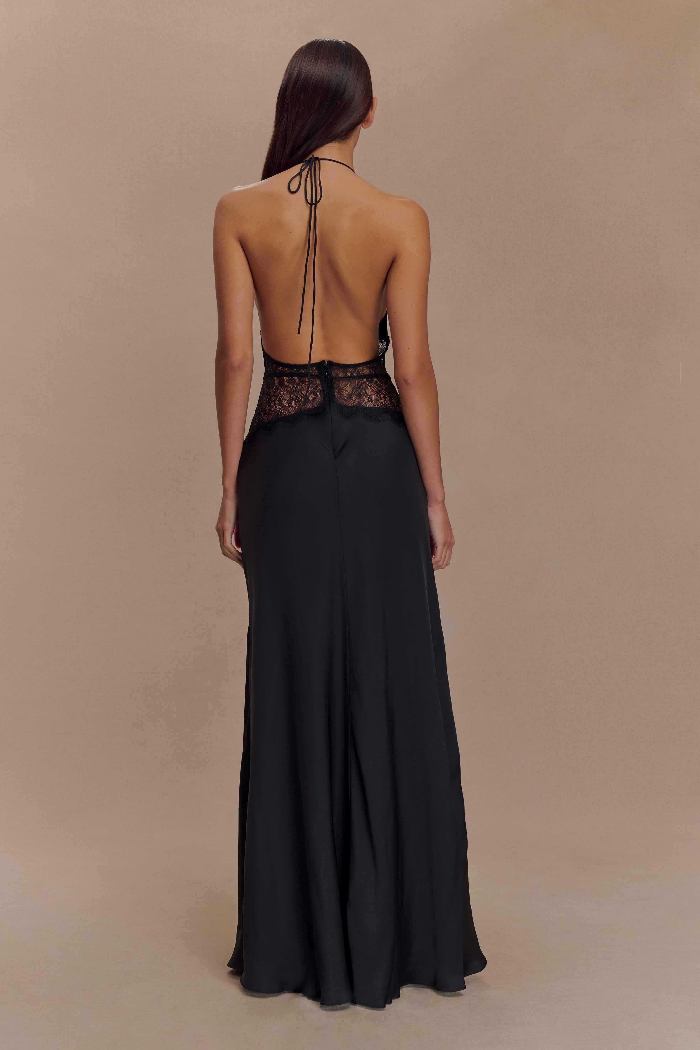 LACE SATIN MAXI EVENING PARTY DRESS