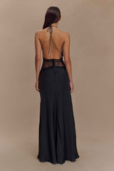 LACE SATIN MAXI EVENING PARTY DRESS