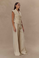 Raya Natural Beige Wide Leg Linen Pant