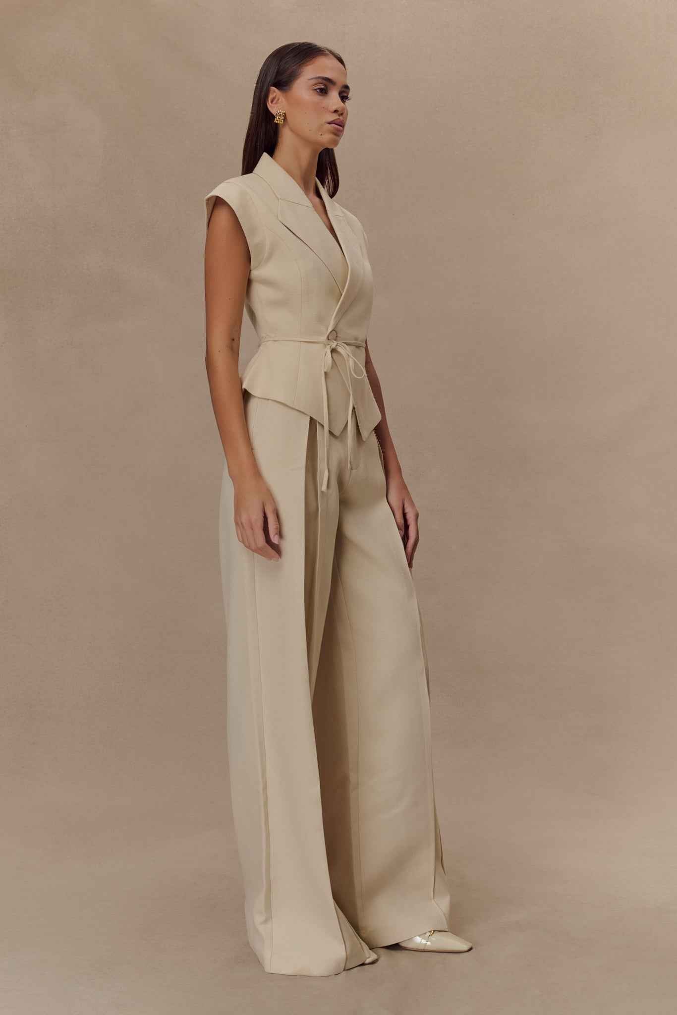 Andina Natural Beige Linen Short Sleeve Top