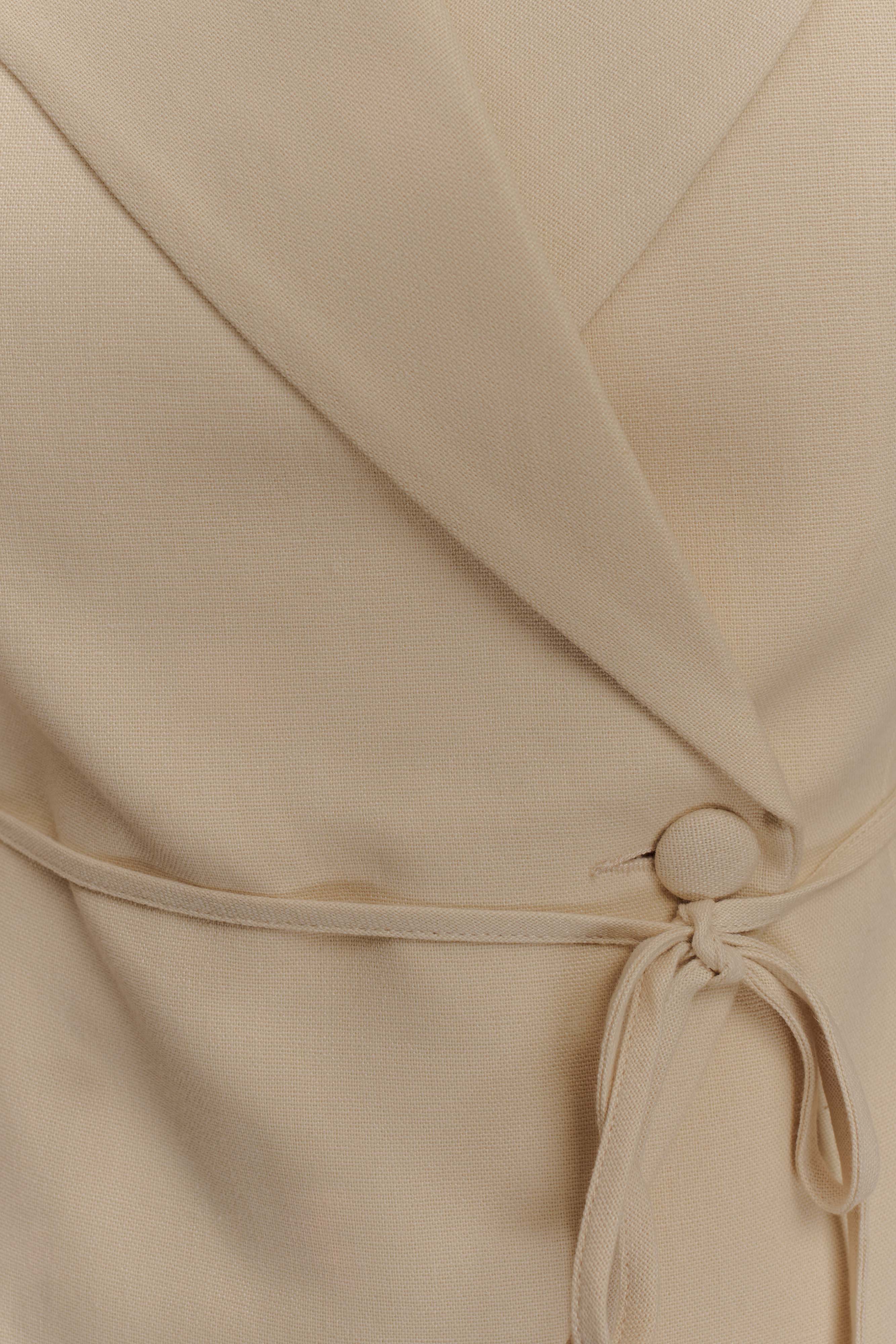 Andina Natural Beige Linen Short Sleeve Top
