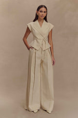 Raya Natural Beige Wide Leg Linen Pant