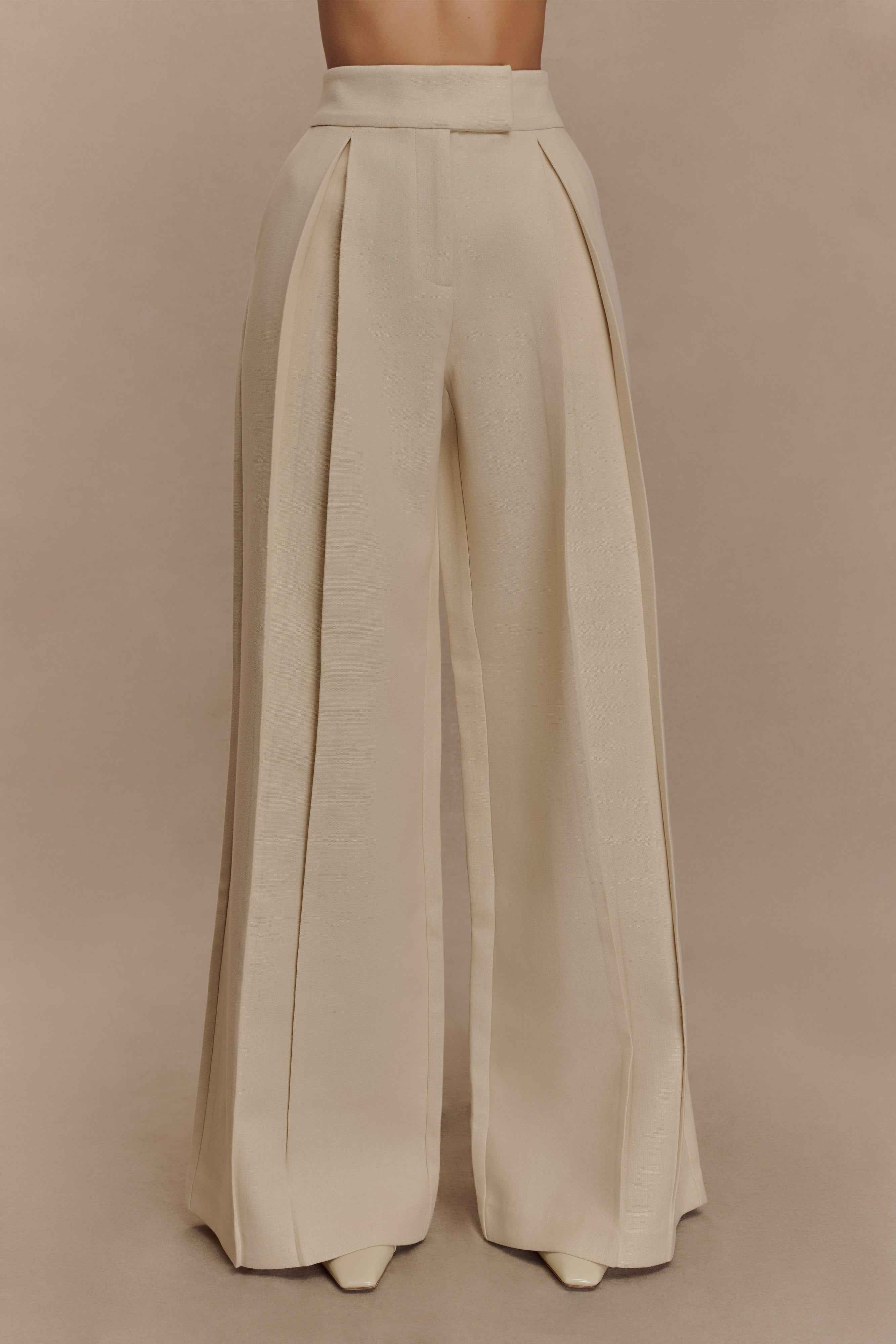 Raya Natural Beige Wide Leg Linen Pant