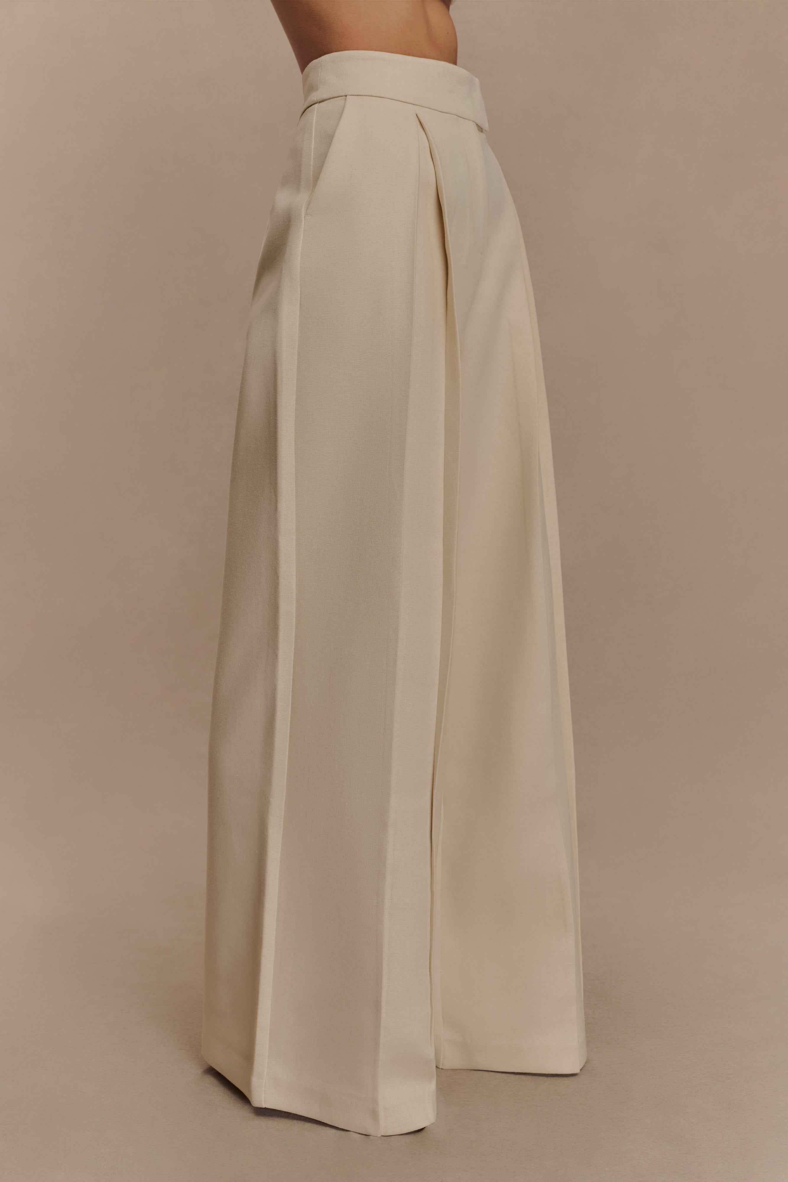 Raya Natural Beige Wide Leg Linen Pant