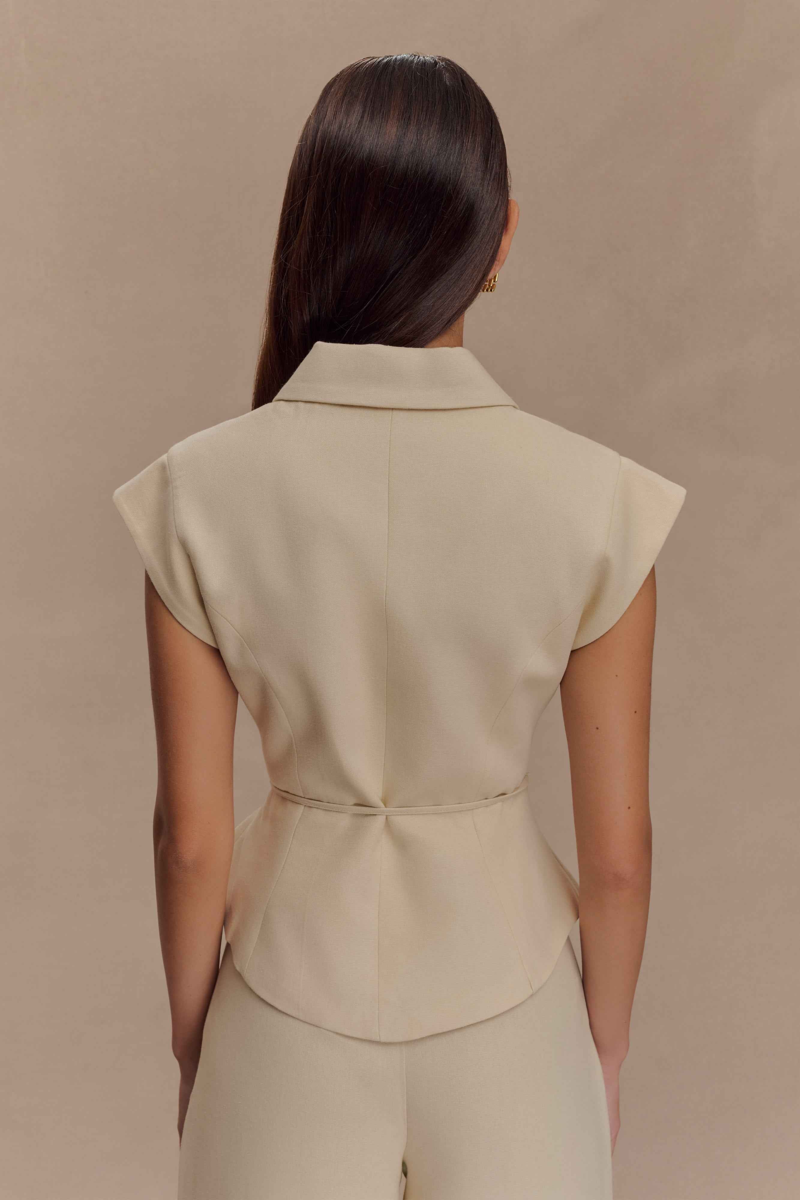 Andina Natural Beige Linen Short Sleeve Top