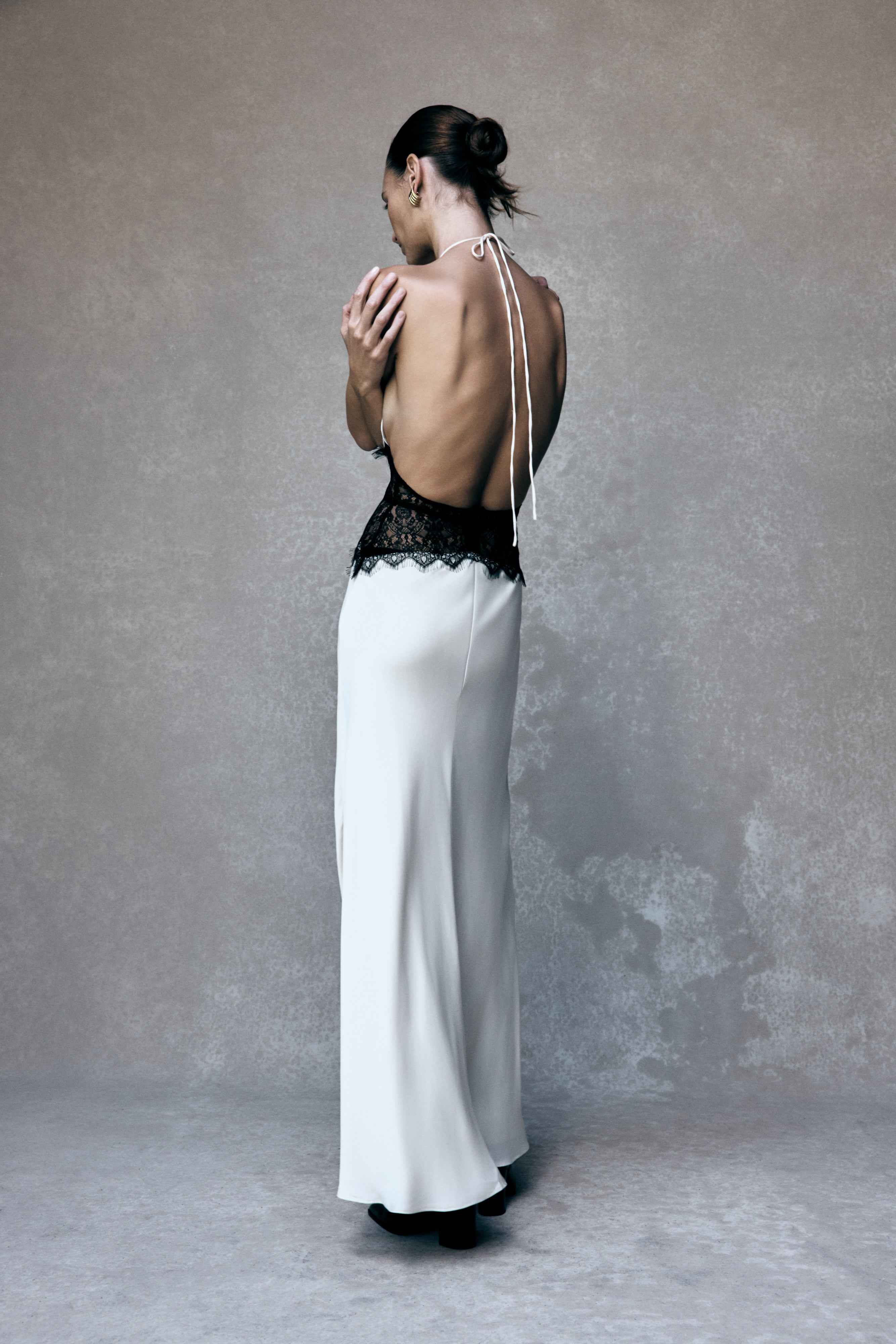 Dinah Black/Ivory Lace and Satin Maxi Dress