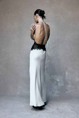 Dinah Black/Ivory Lace and Satin Maxi Dress