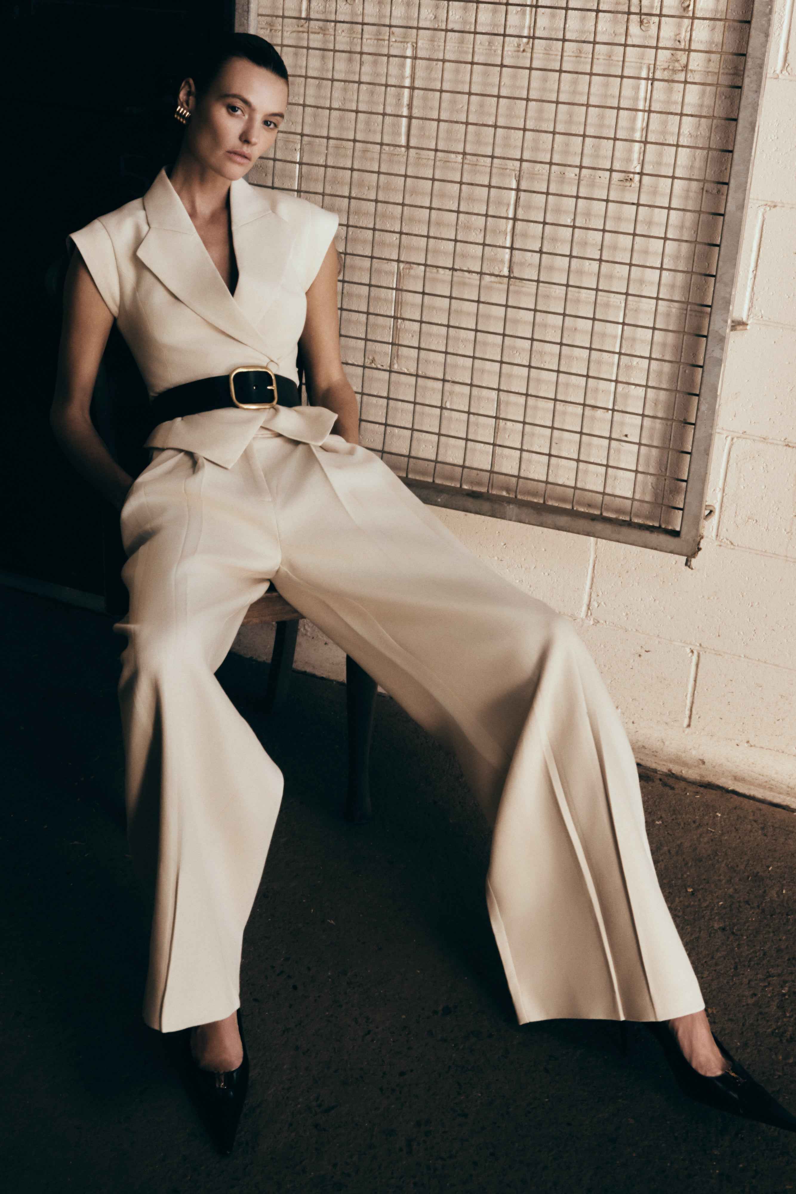 Raya Natural Beige Wide Leg Linen Pant