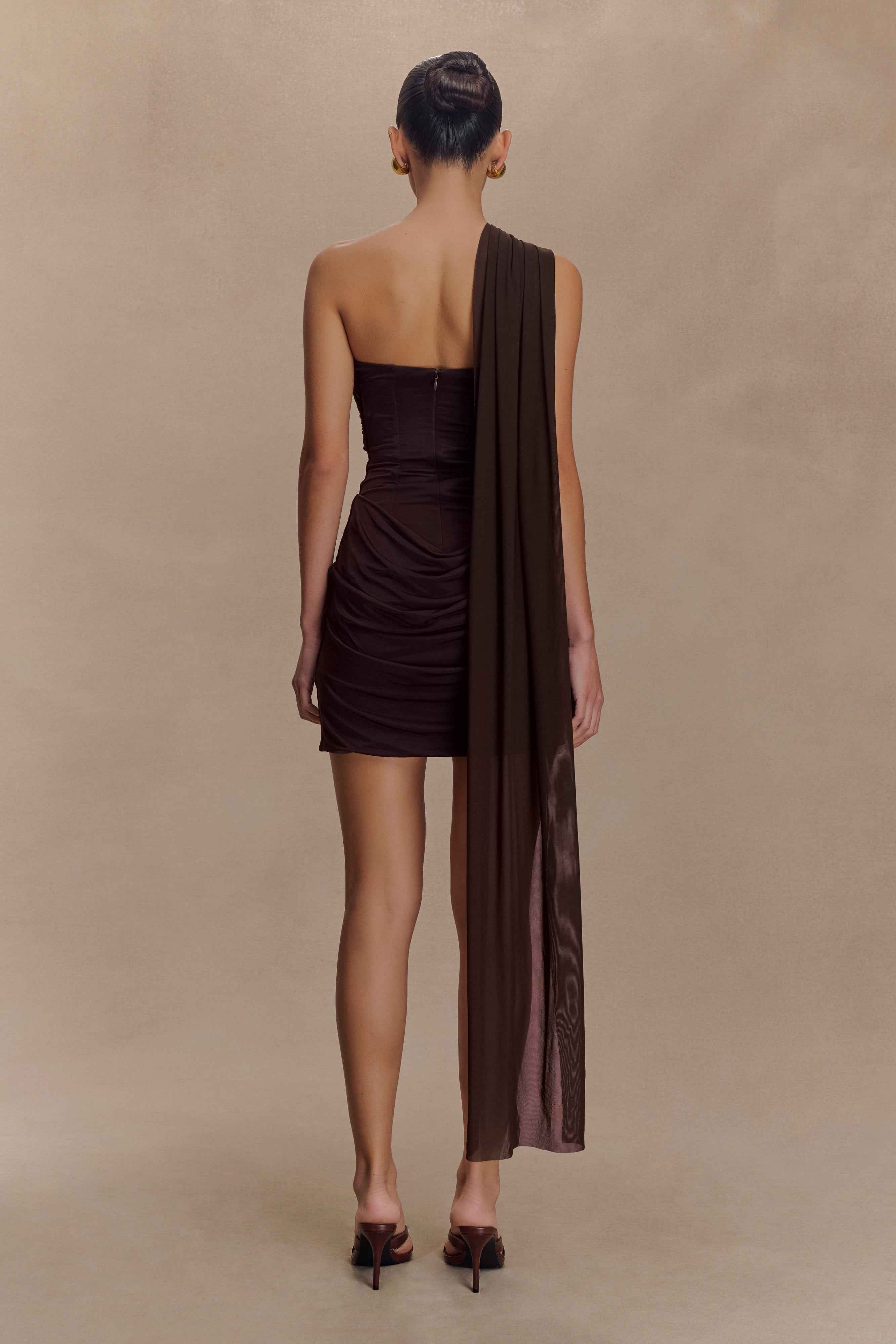 Mattea Dark Chocolate Mini Dress with Scarf
