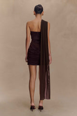 Mattea Dark Chocolate Mini Dress with Scarf