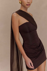 Mattea Dark Chocolate Mini Dress with Scarf