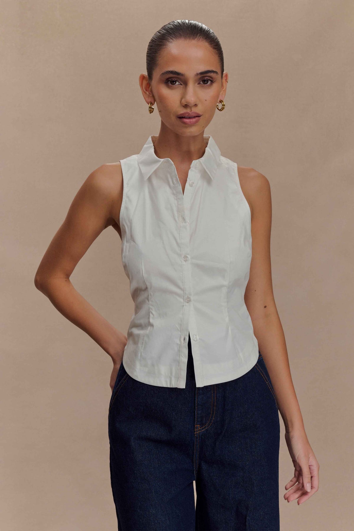 Selene White Sleeveless Halter Top