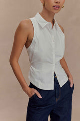 Selene White Sleeveless Halter Top