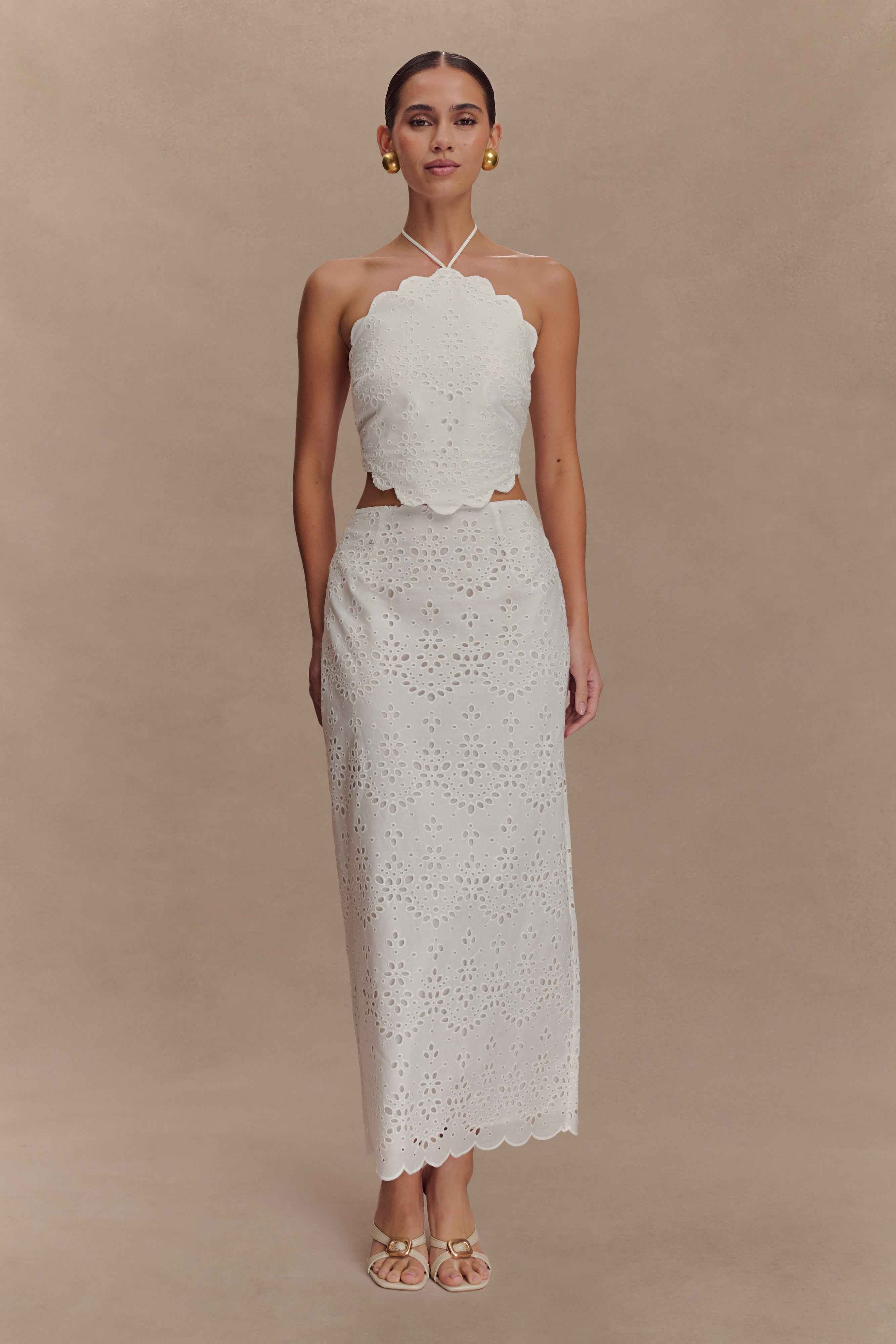 White Kensley Broderie Midi Skirt