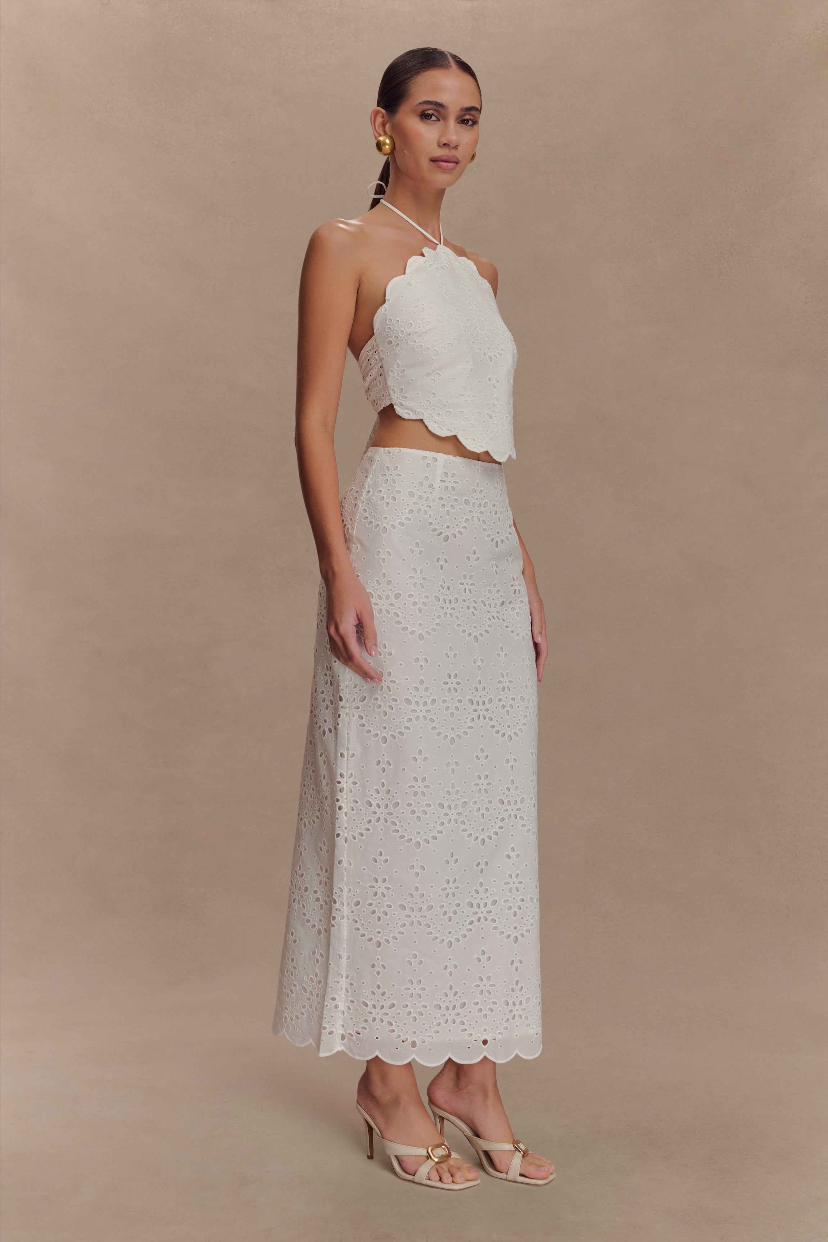 White Kensley Broderie Midi Skirt