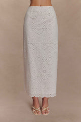 White Kensley Broderie Midi Skirt