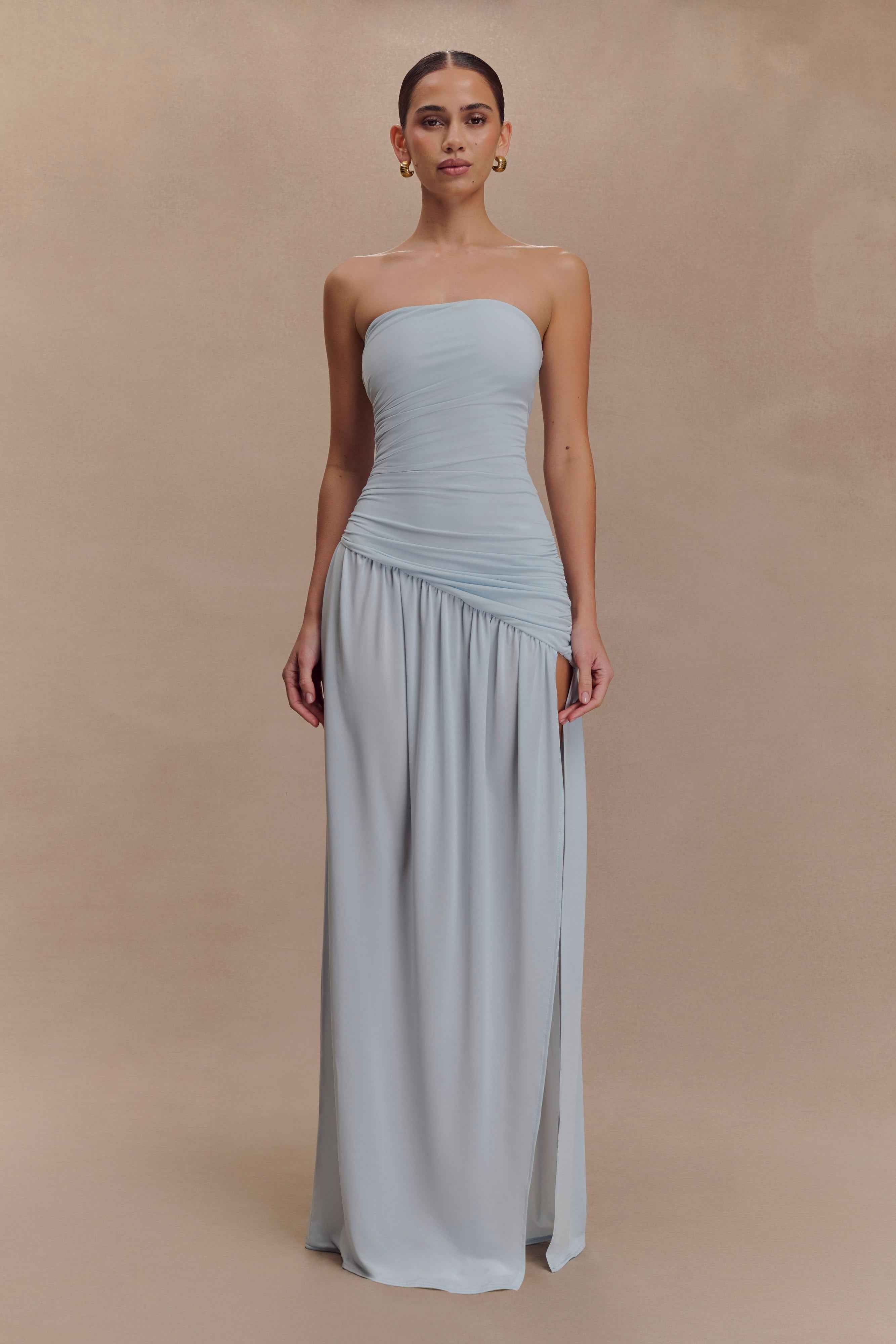 Bex Pale Blue Strapless Maxi Dress with Split