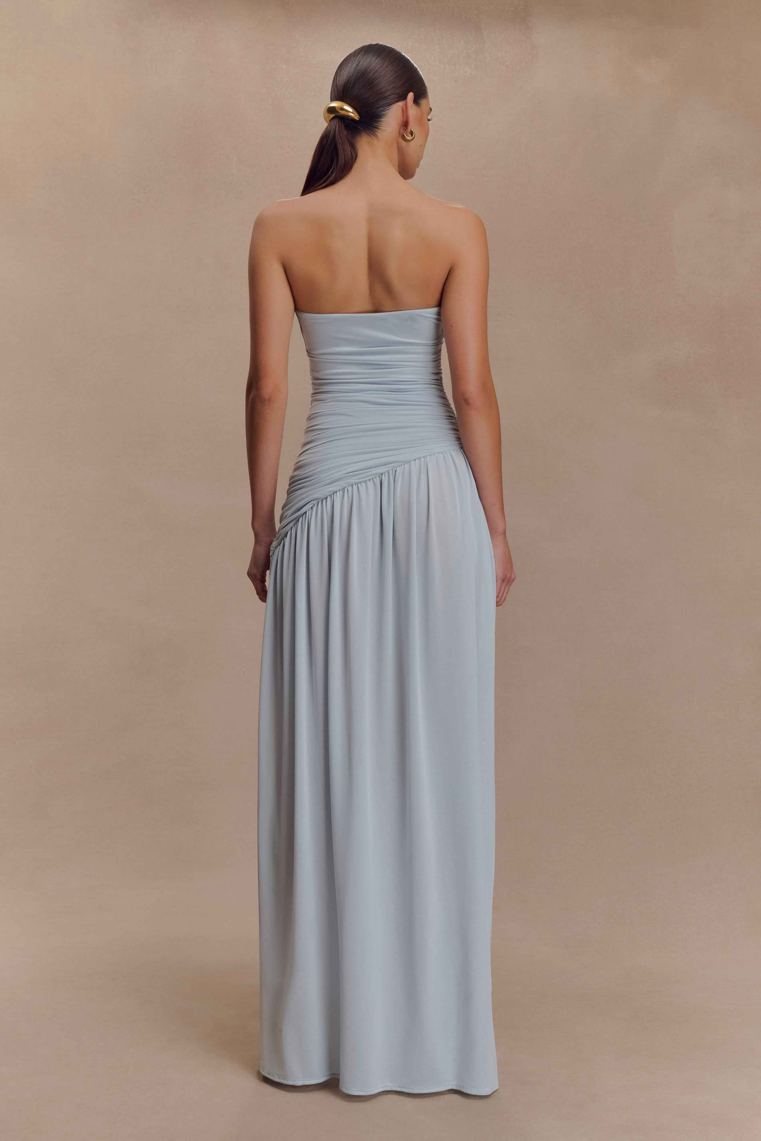 Bex Pale Blue Strapless Maxi Dress with Split