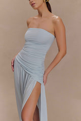 Bex Pale Blue Strapless Maxi Dress with Split