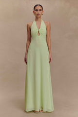 Malakhai Pastel Green Chiffon Halter Maxi Dress