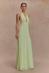 Malakhai Pastel Green Chiffon Halter Maxi Dress