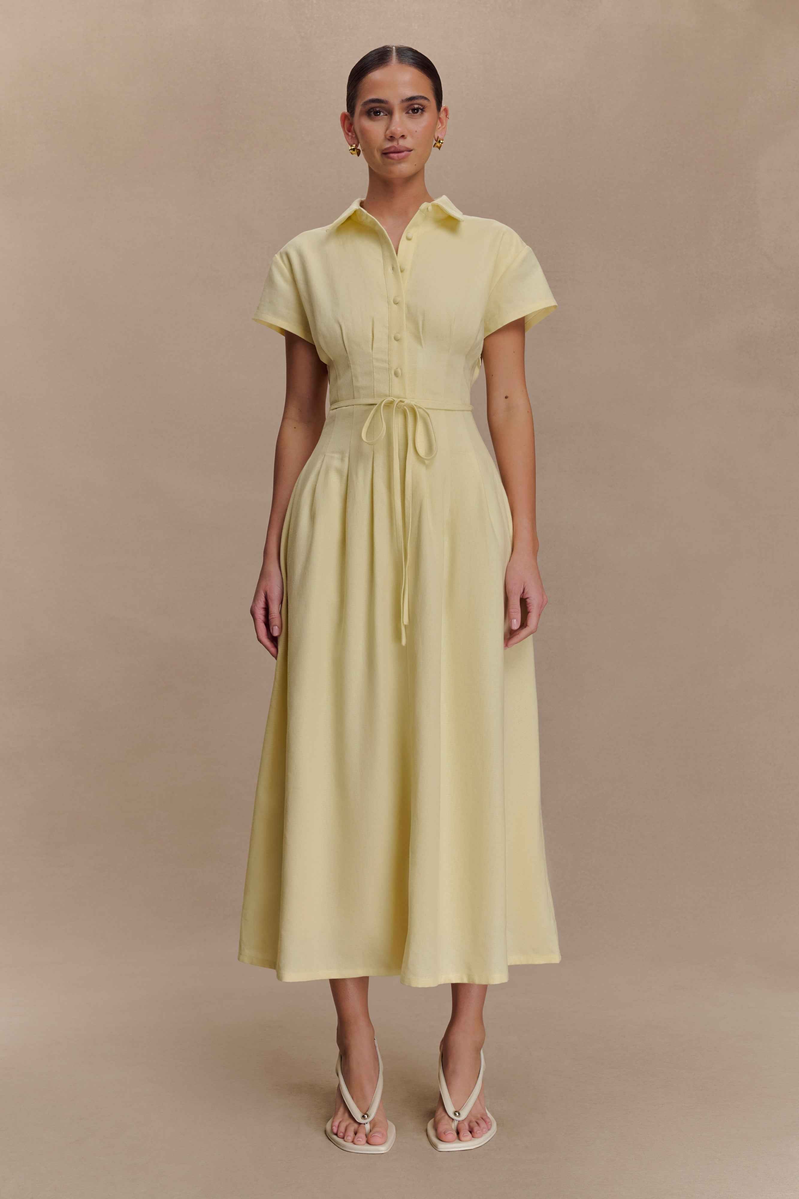 Lemon Aysha Linen Buttoned Midi Dress
