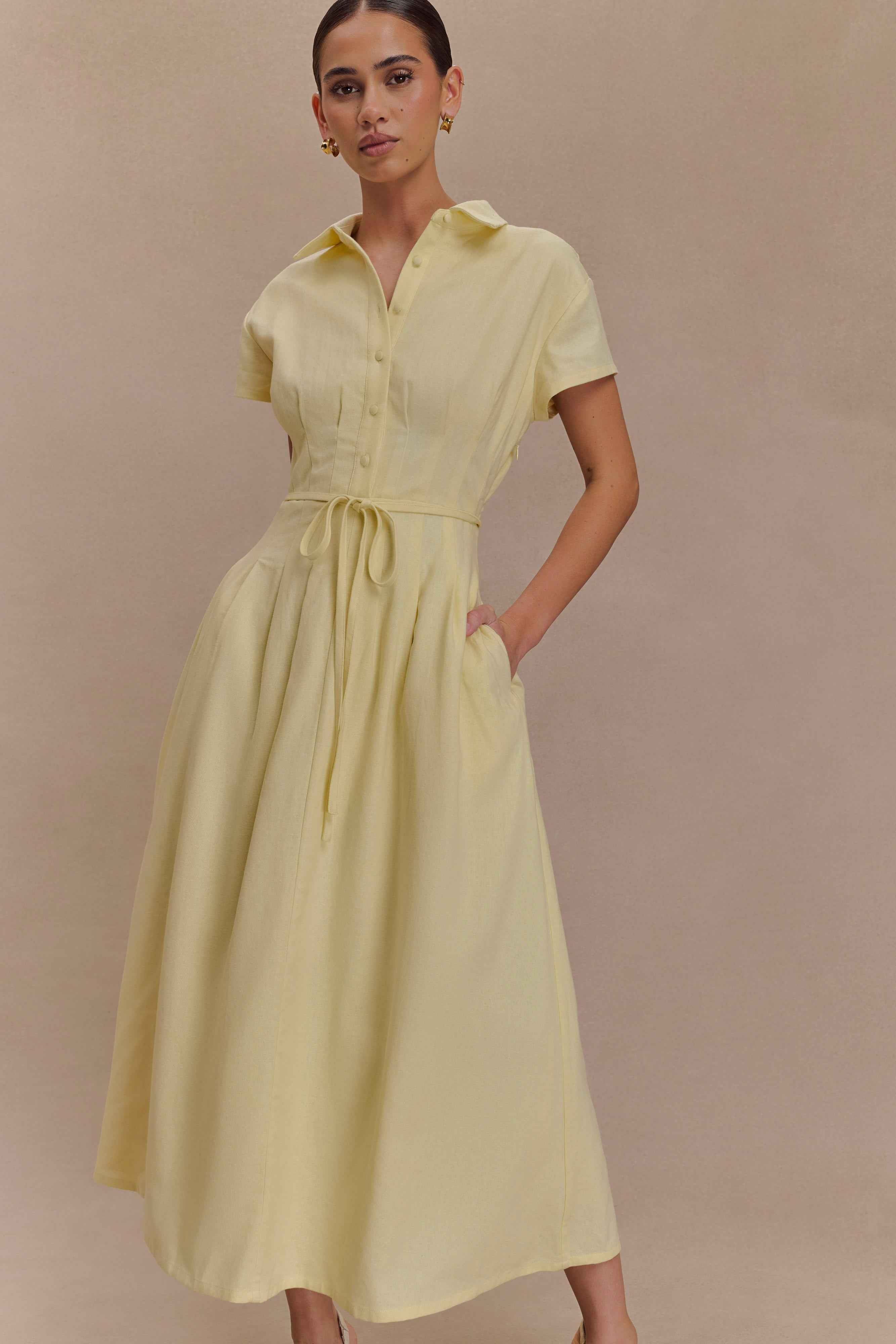 Lemon Aysha Linen Buttoned Midi Dress