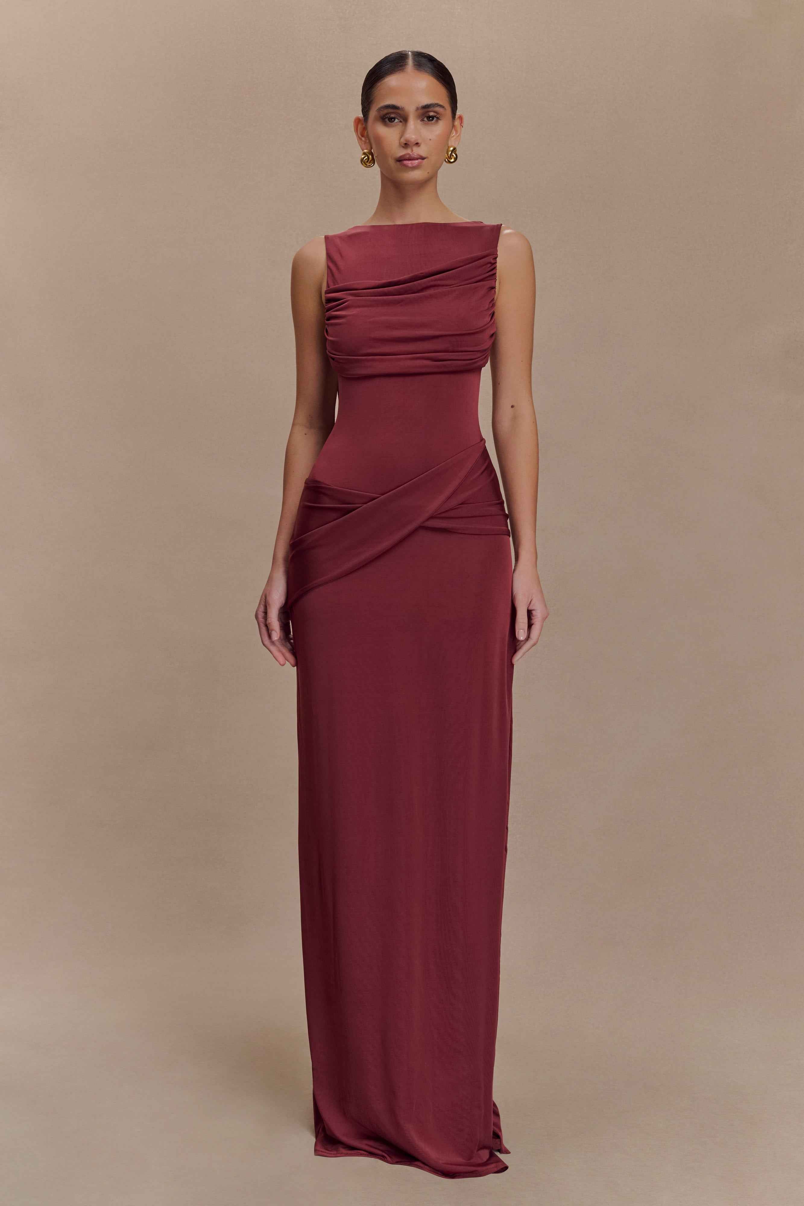 Henley Wine Slinky Maxi Dress