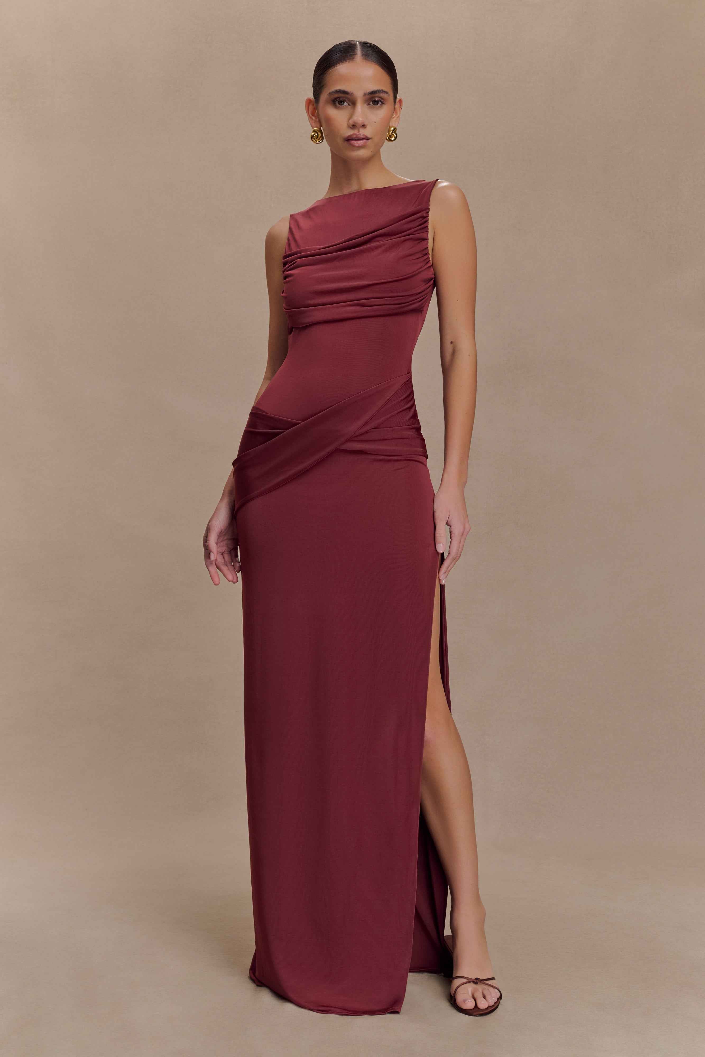 Henley Wine Slinky Maxi Dress