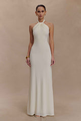 Elyna Ivory Slinky Halter Maxi Dress